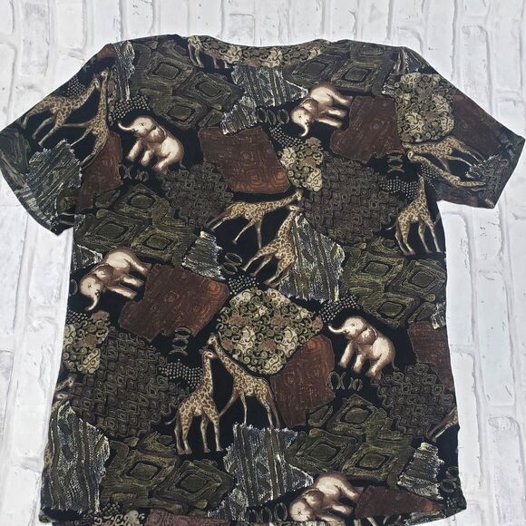 80s Vintage Safari Animal Print Button-Up Blouse - Picture 4 of 5
